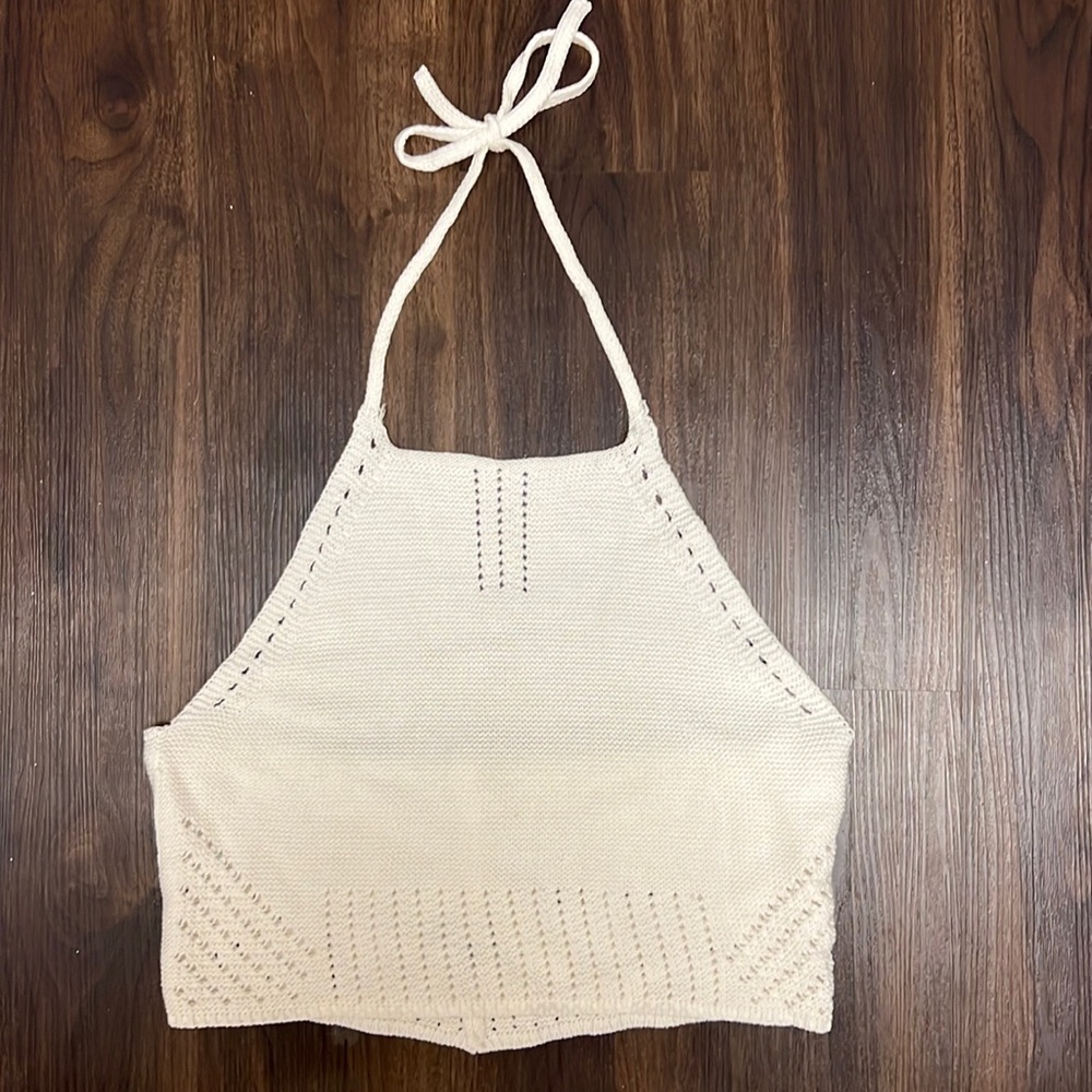 white crochet cropped halter top